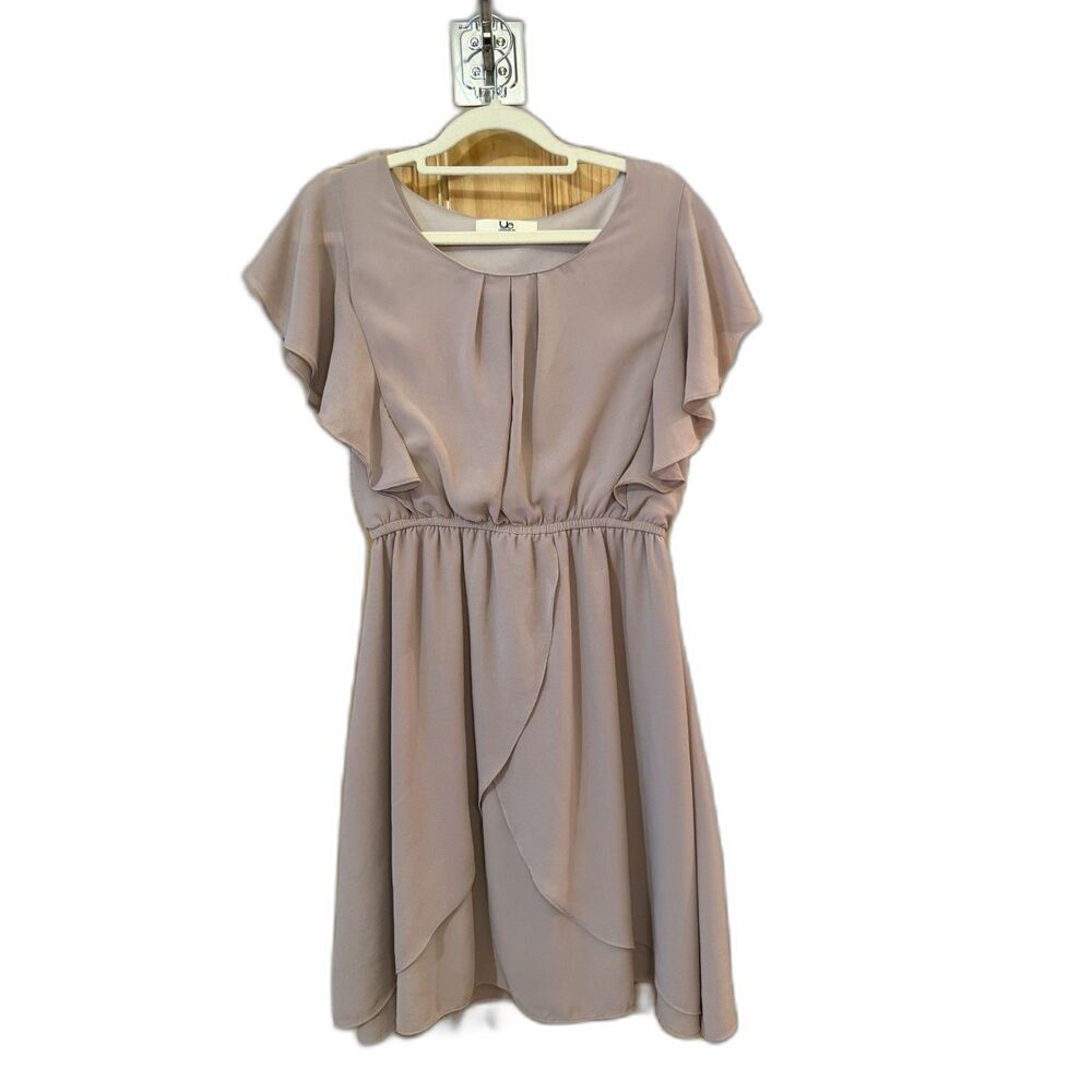 Mauve Silk Blend Etheral Flutter Sleeve Dress Tiered Ruffle Mini Small Boho